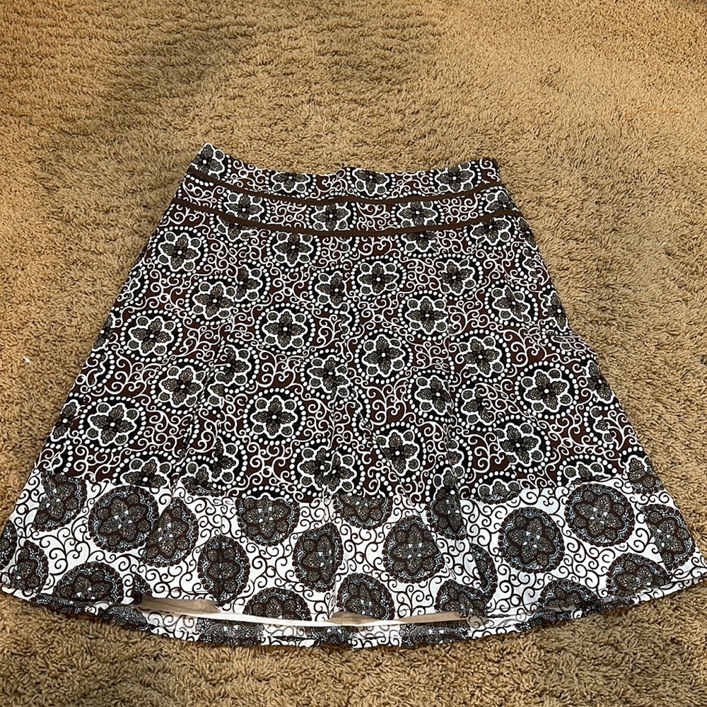 Y2K Ann Taylor midi brown pattern skirt